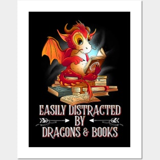 easily distracted by Dragon and Books nerds Posters and Art